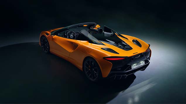 Top down view of sports car in orange